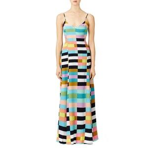 Mara Hoffman Stripe Maxi Dress Women’s 8 Multicolor Cutout Back Spaghetti Strap